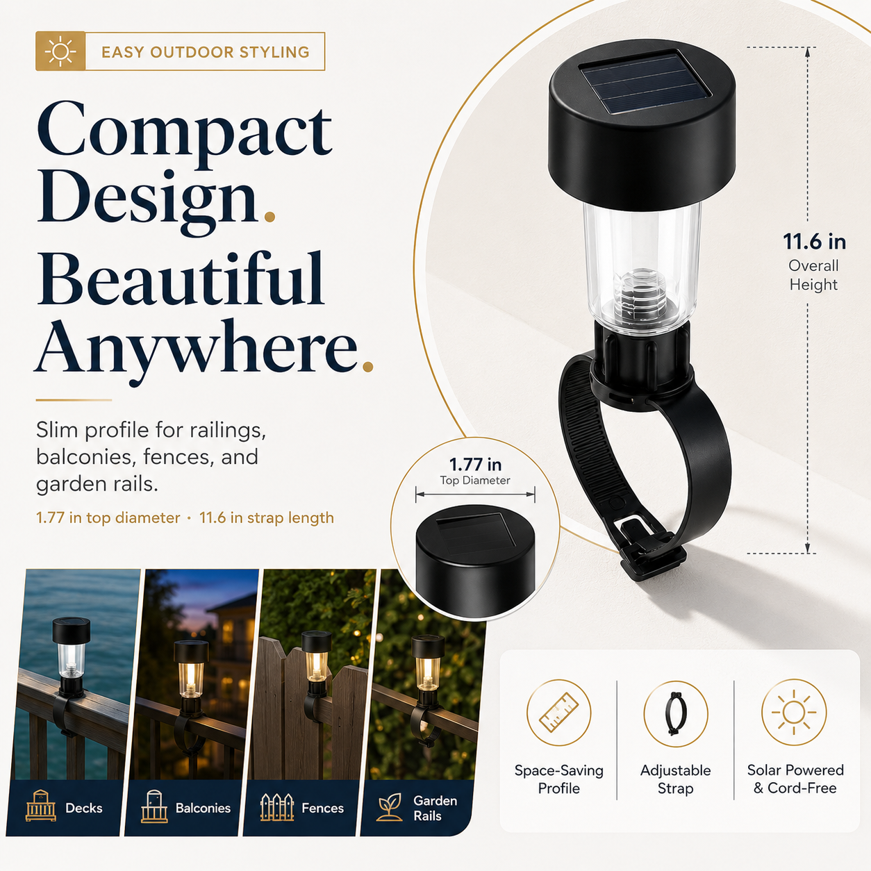 4-Pcs Solar Outdoor Railing Lights With Flexible Strap