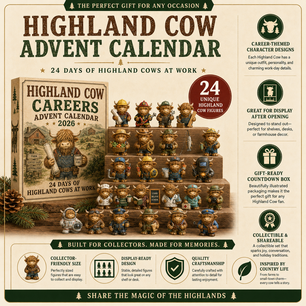 🐮🎄 Highland Cow Careers Advent Calendar 2026 – 24 Days of Country Charm 🎁🤎