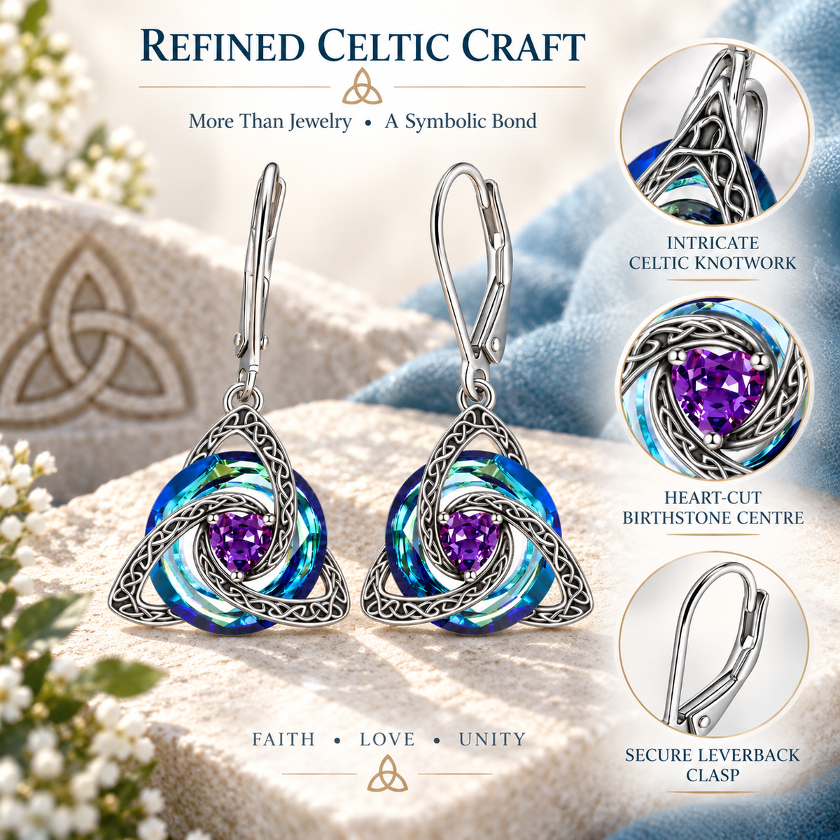 🛡️Celtic Knot Birthstone Drop Earrings – 12 Birth-Month Colours, One Meaningful Gift✨