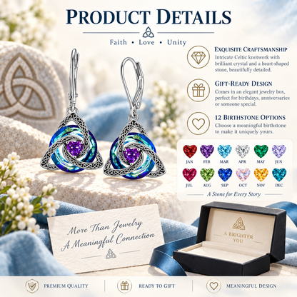 🛡️Celtic Knot Birthstone Drop Earrings – 12 Birth-Month Colours, One Meaningful Gift✨