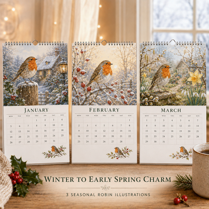 2027 Robin Seasons Calendar – British Countryside Garden Bird Wall Calendar & Gift for Bird Lovers