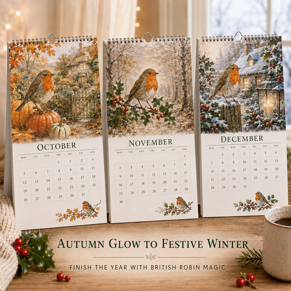 2027 Robin Seasons Calendar – British Countryside Garden Bird Wall Calendar & Gift for Bird Lovers