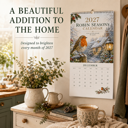 2027 Robin Seasons Calendar – British Countryside Garden Bird Wall Calendar & Gift for Bird Lovers