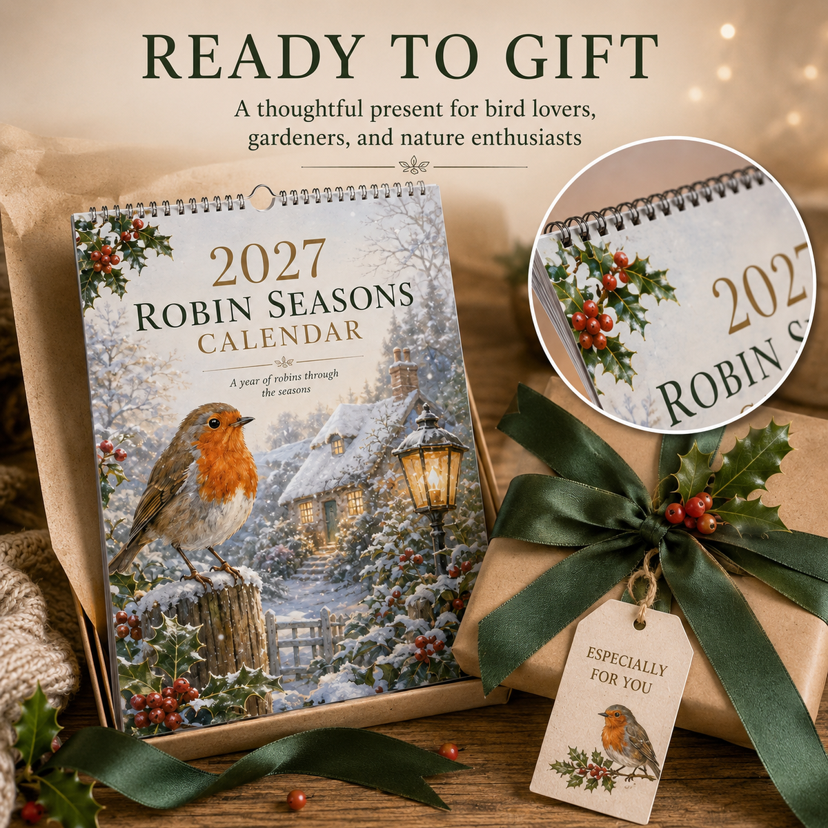 2027 Robin Seasons Calendar – British Countryside Garden Bird Wall Calendar & Gift for Bird Lovers