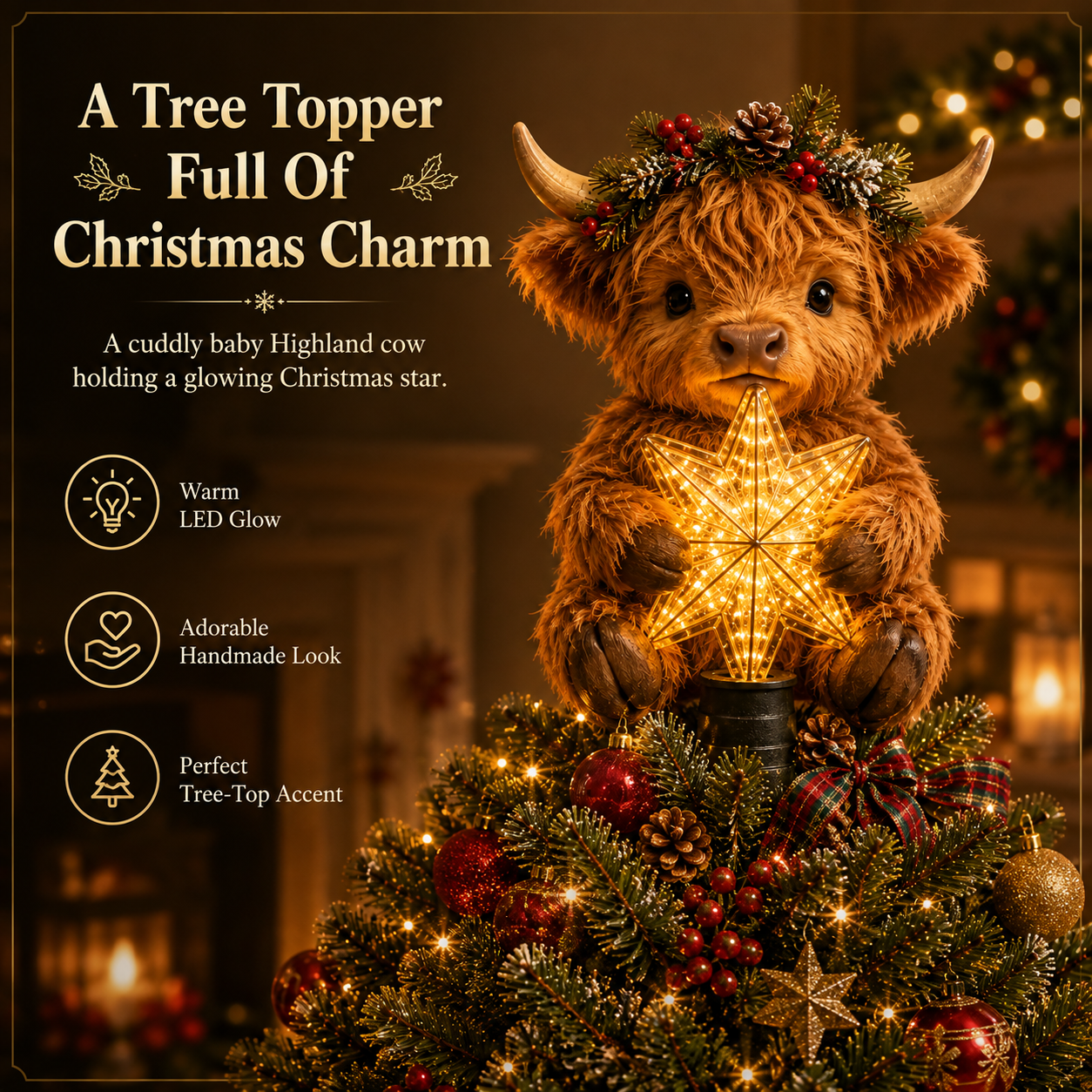 🎁Baby Highland Cow Glowing Star Tree Topper✨