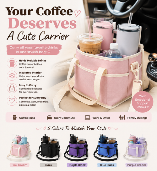 ☕ Emotional Support Drink Bag – Insulated Coffee Carrier Tote For Iced Coffee Lovers