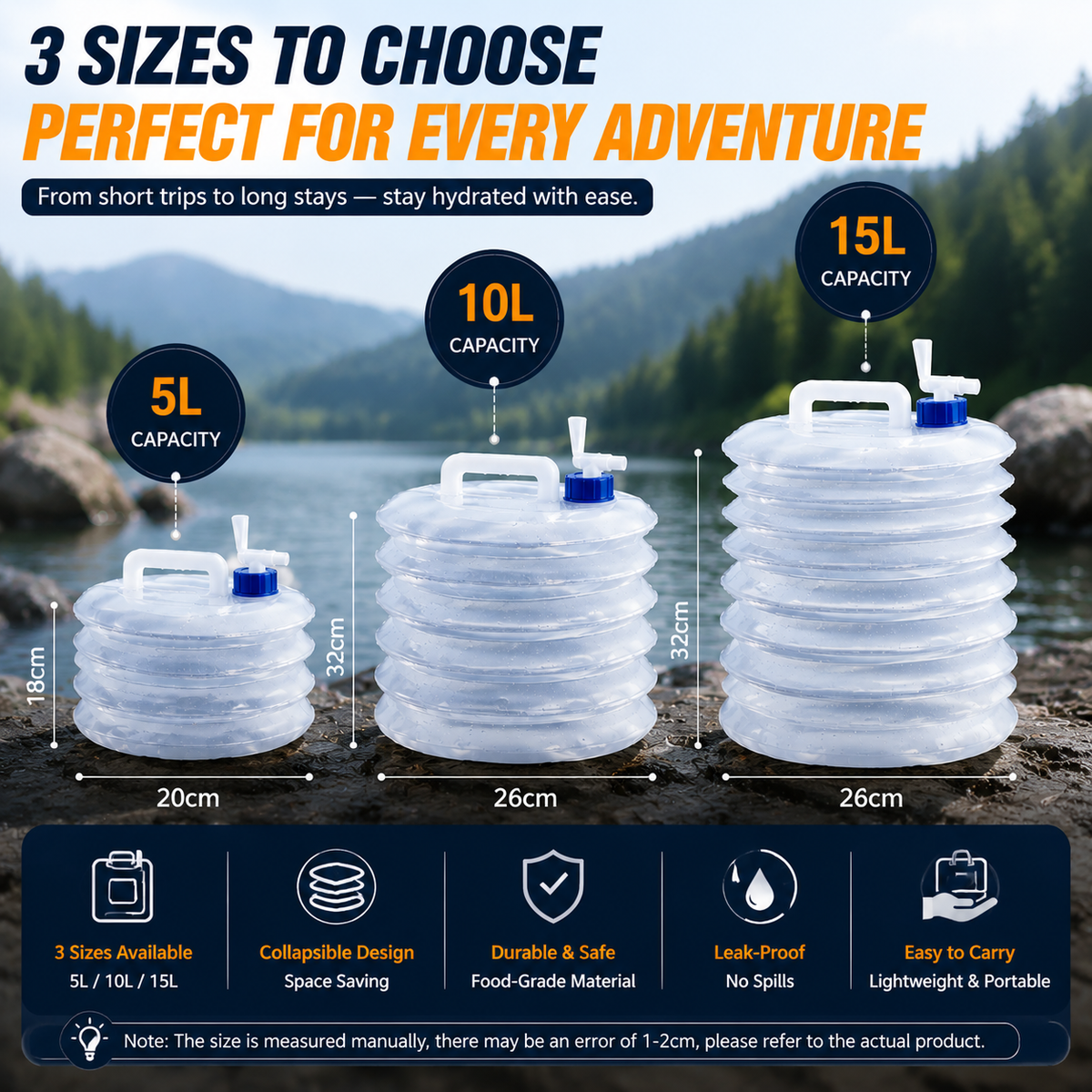 🏕️ Foldable Camping Water Container – 5L/10L/15L Portable Water Bucket