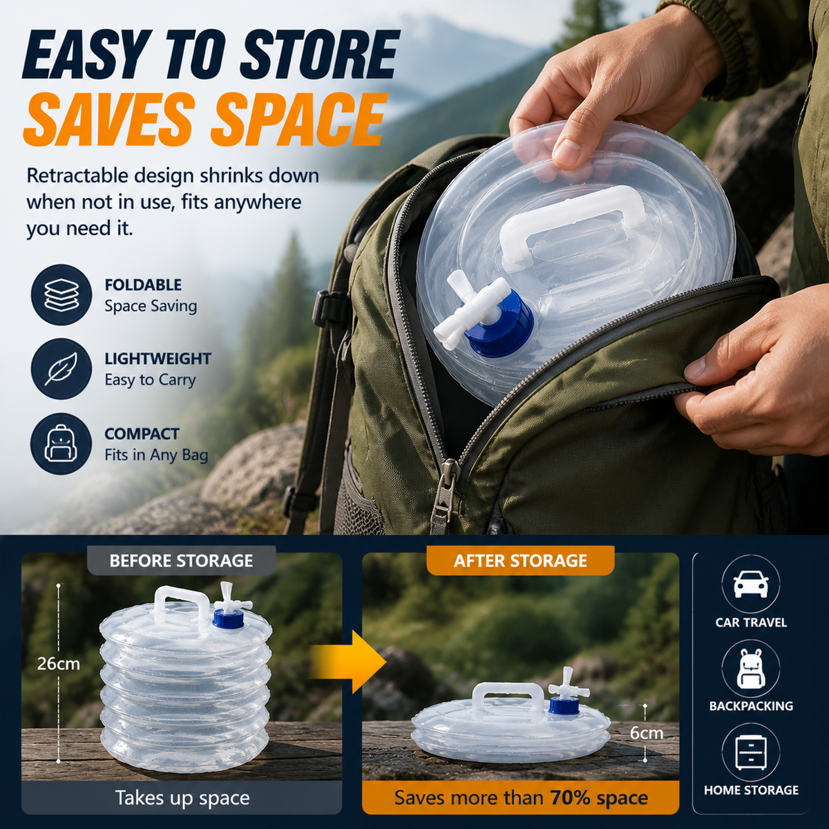 🏕️ Foldable Camping Water Container – 5L/10L/15L Portable Water Bucket