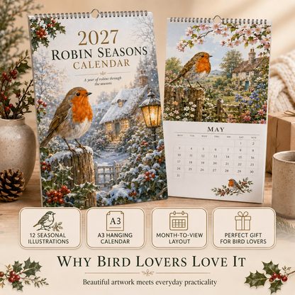 2027 Robin Seasons Calendar – British Countryside Garden Bird Wall Calendar & Gift for Bird Lovers