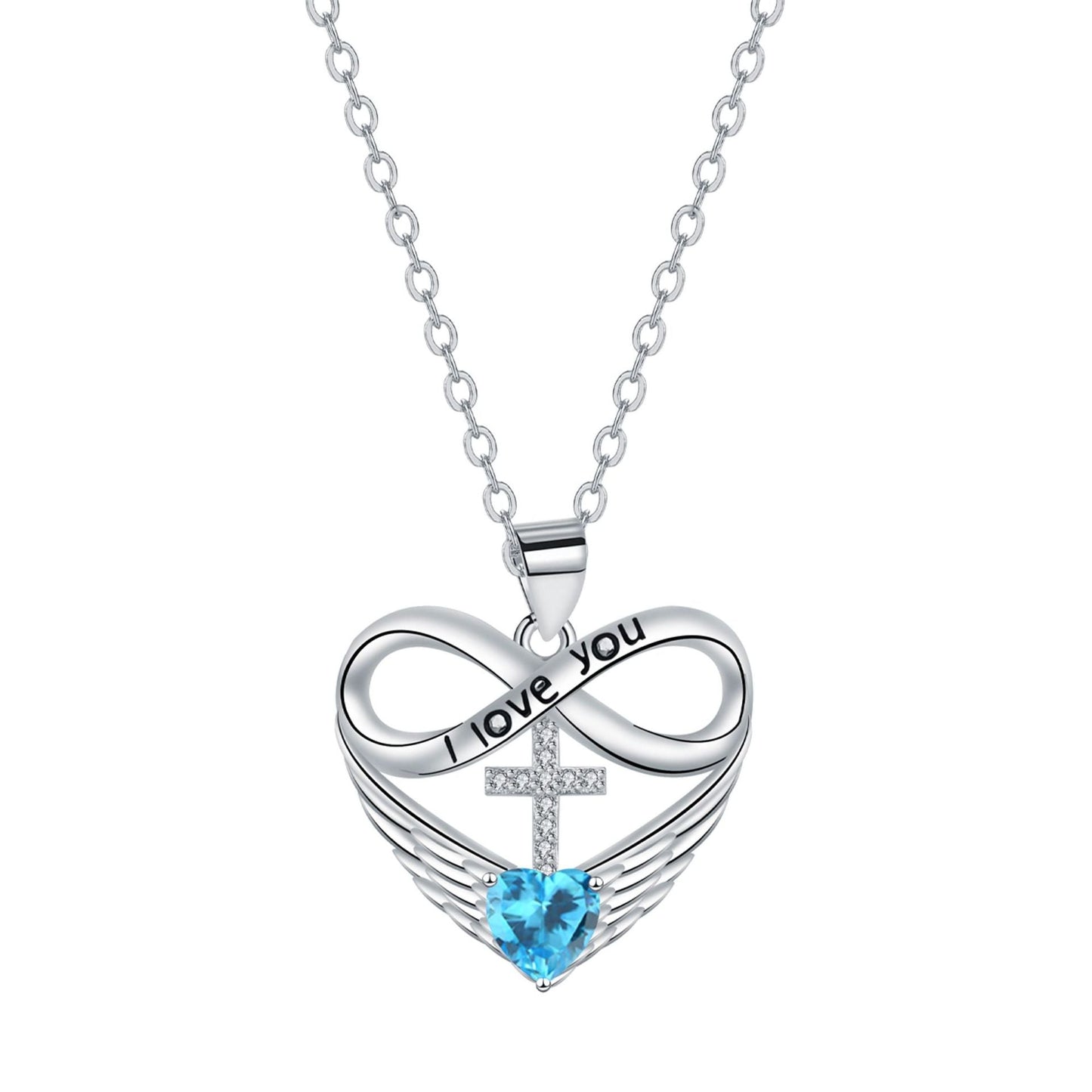💖 I Love You Forever Heart Angel Wing Cross Necklace 💖