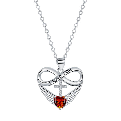 💖 I Love You Forever Heart Angel Wing Cross Necklace 💖