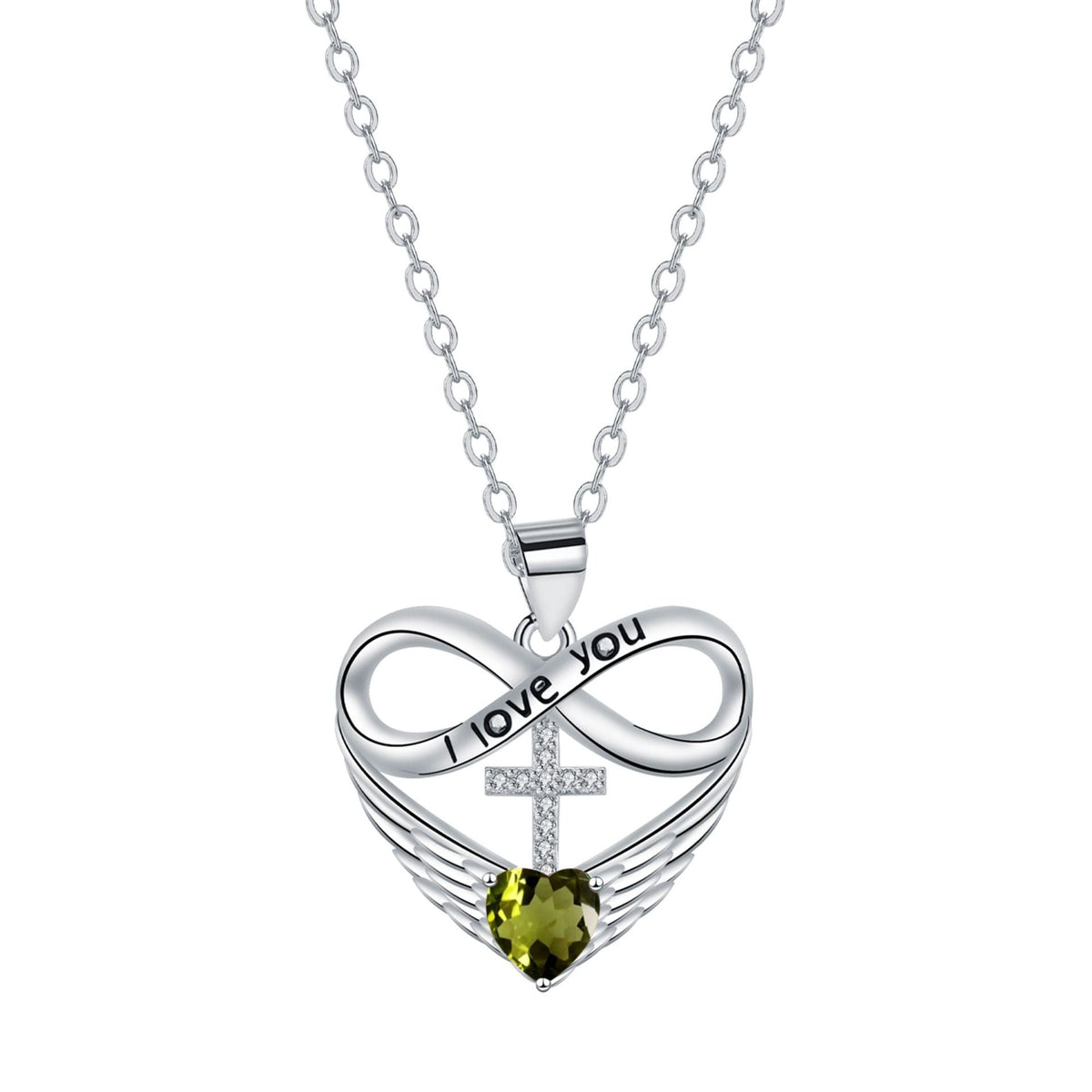 💖 I Love You Forever Heart Angel Wing Cross Necklace 💖
