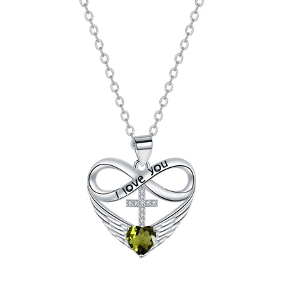 💖 I Love You Forever Heart Angel Wing Cross Necklace 💖