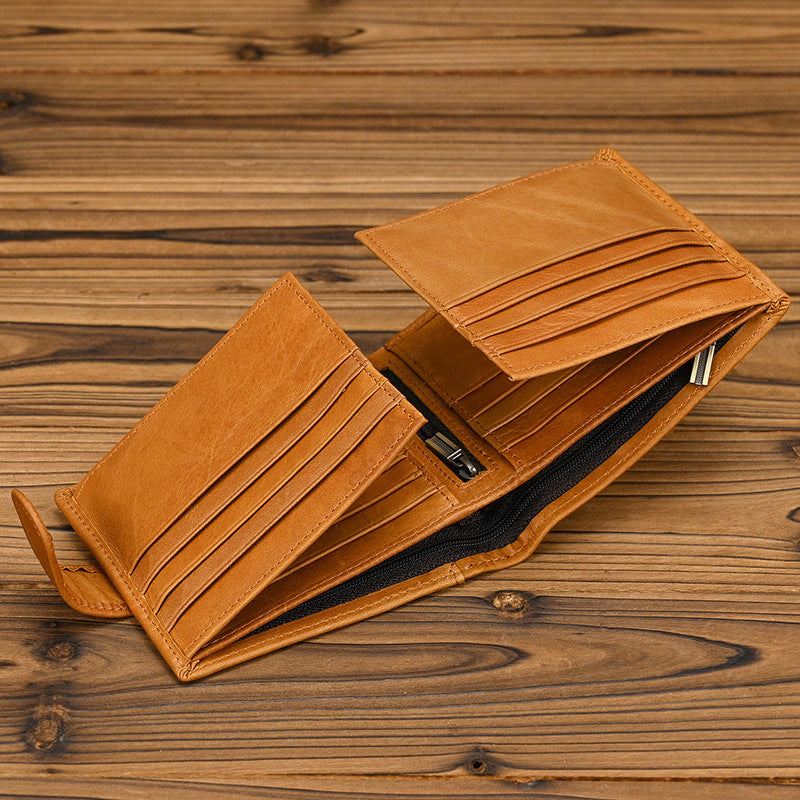 Vintage Top-Grain Leather Bi-Fold Wallet – Classic Design, Ample Storage