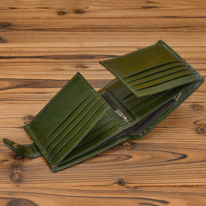 Vintage Top-Grain Leather Bi-Fold Wallet – Classic Design, Ample Storage