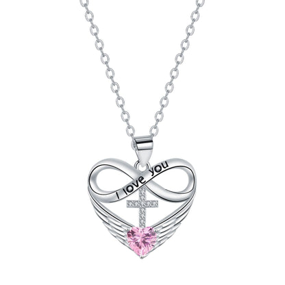 💖 I Love You Forever Heart Angel Wing Cross Necklace 💖