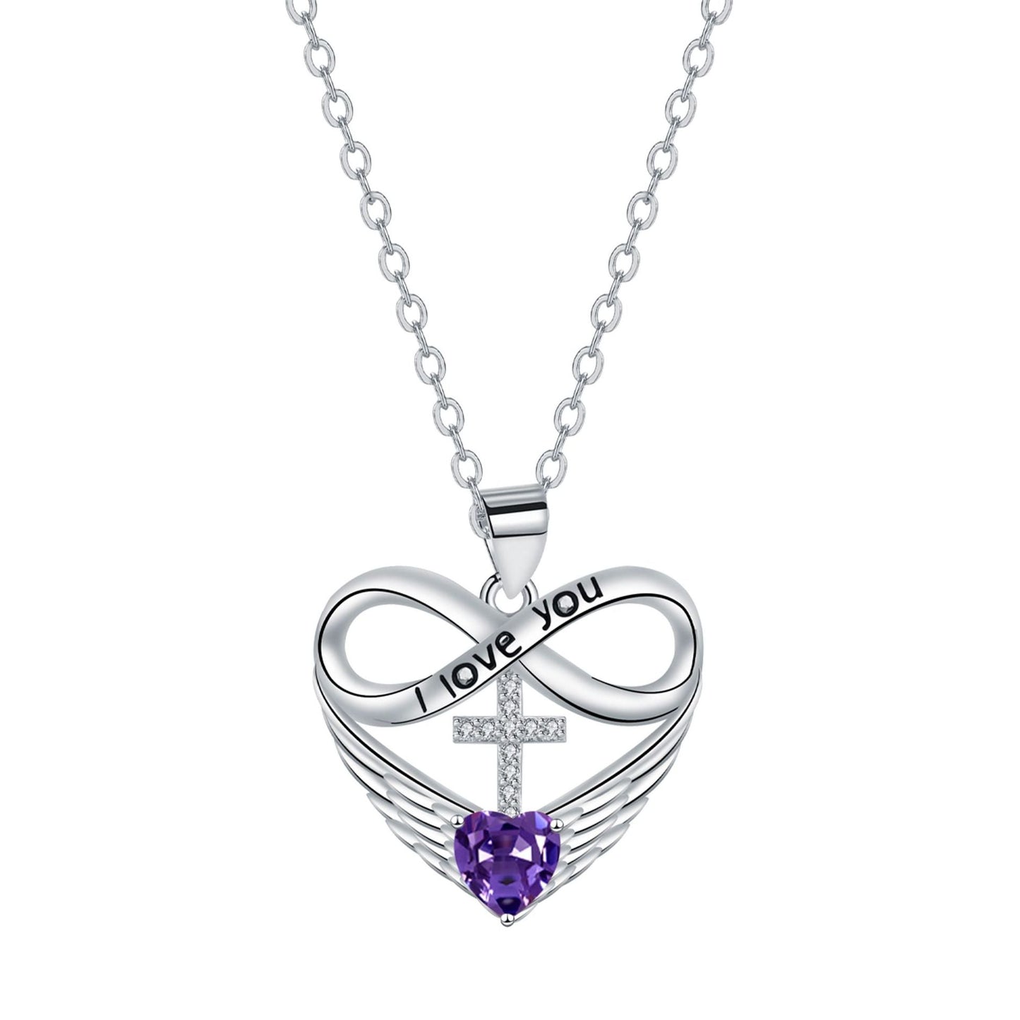 💖 I Love You Forever Heart Angel Wing Cross Necklace 💖