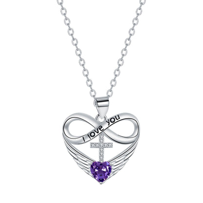 💖 I Love You Forever Heart Angel Wing Cross Necklace 💖
