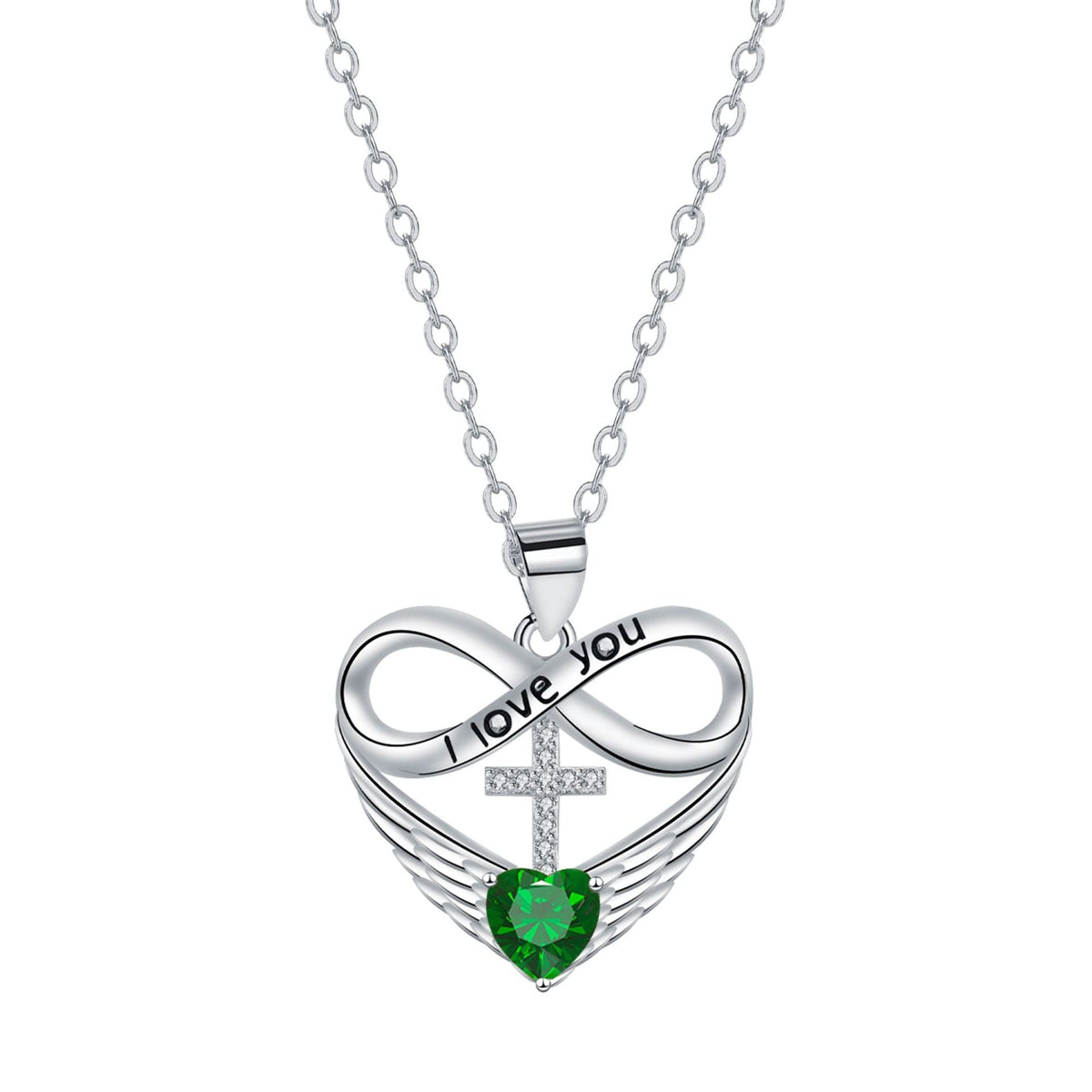 💖 I Love You Forever Heart Angel Wing Cross Necklace 💖