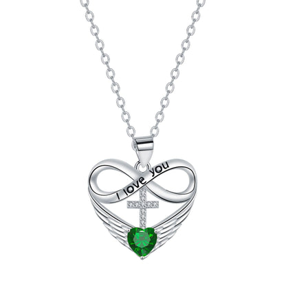 💖 I Love You Forever Heart Angel Wing Cross Necklace 💖