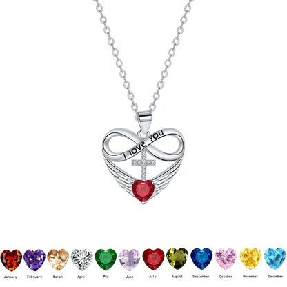 💖 I Love You Forever Heart Angel Wing Cross Necklace 💖