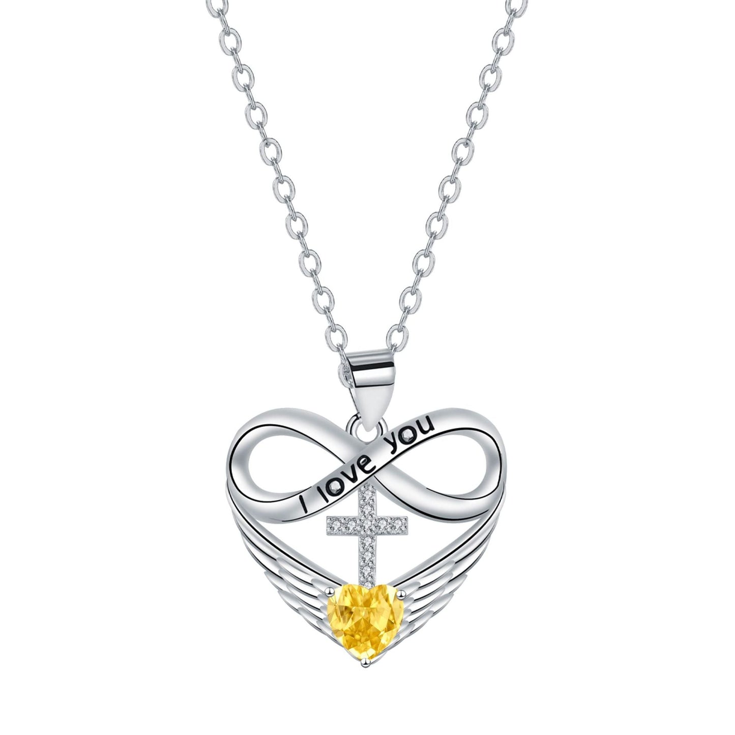 💖 I Love You Forever Heart Angel Wing Cross Necklace 💖