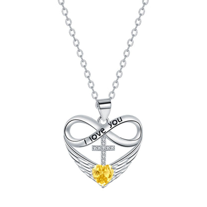 💖 I Love You Forever Heart Angel Wing Cross Necklace 💖