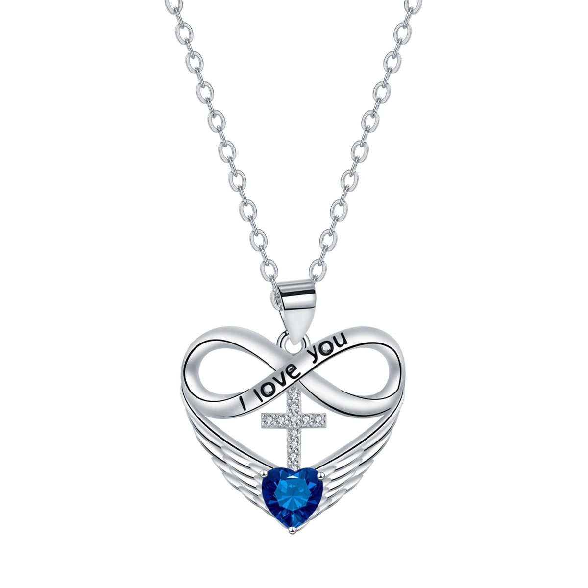💖 I Love You Forever Heart Angel Wing Cross Necklace 💖