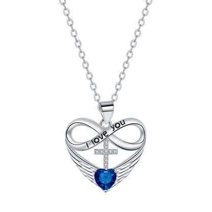 💖 I Love You Forever Heart Angel Wing Cross Necklace 💖