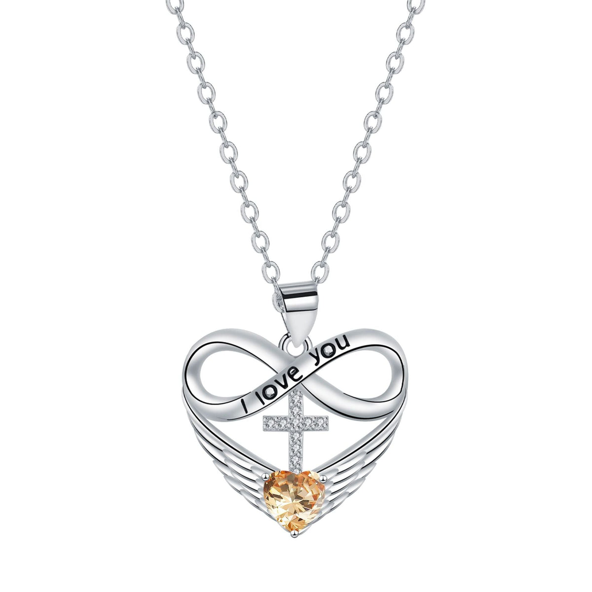 💖 I Love You Forever Heart Angel Wing Cross Necklace 💖