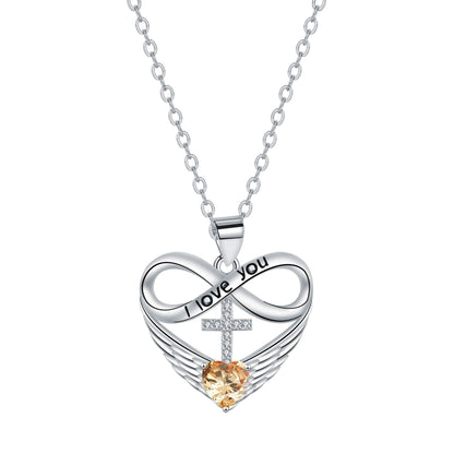 💖 I Love You Forever Heart Angel Wing Cross Necklace 💖