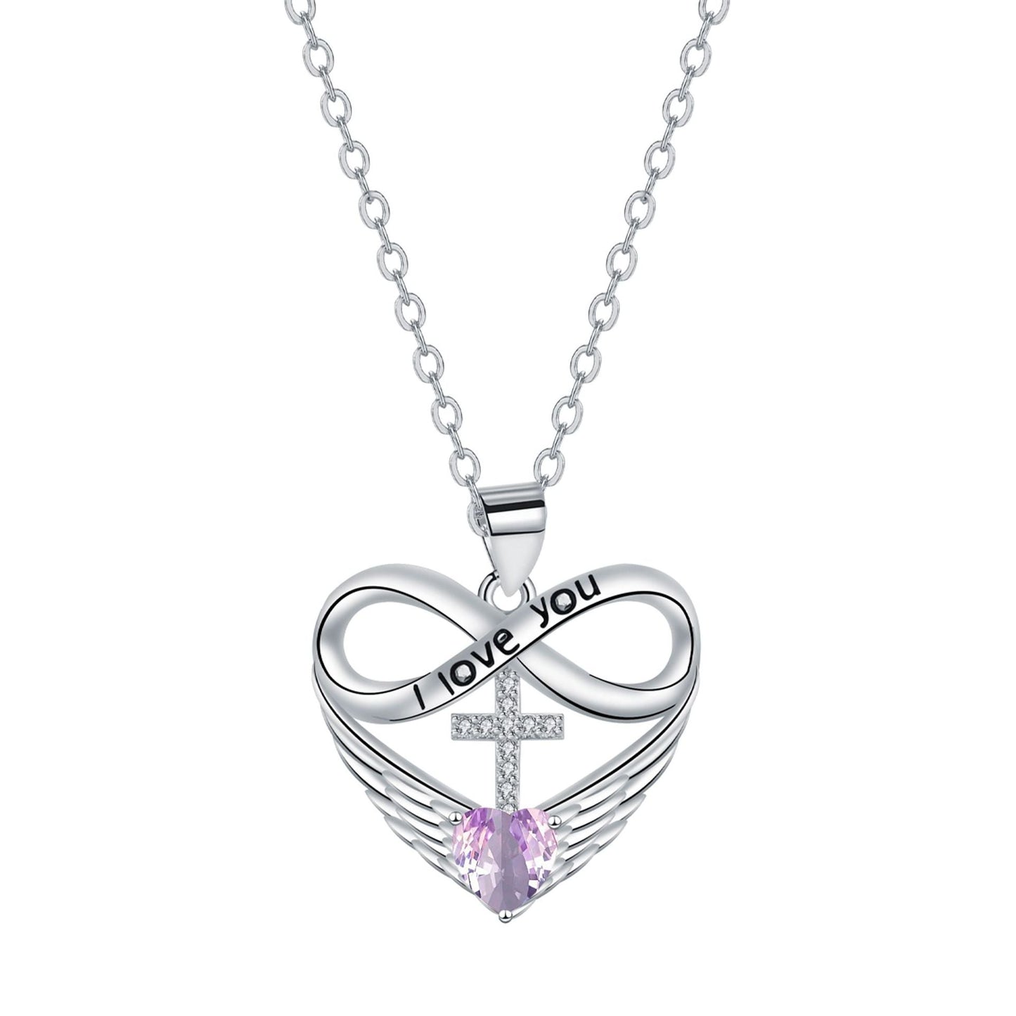 💖 I Love You Forever Heart Angel Wing Cross Necklace 💖