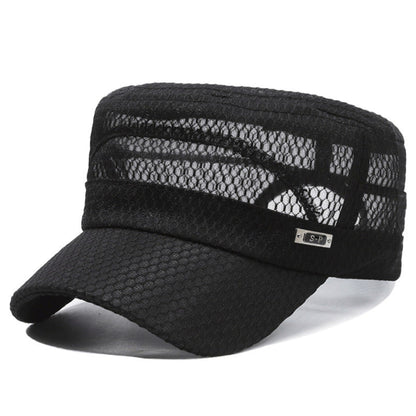 Breathable Open-Mesh Flat-Top Cap – Adjustable Metal Buckle, Unisex Military Style Hat