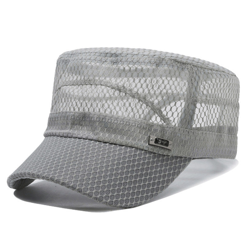 Breathable Open-Mesh Flat-Top Cap – Adjustable Metal Buckle, Unisex Military Style Hat