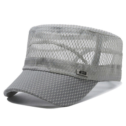 Breathable Open-Mesh Flat-Top Cap – Adjustable Metal Buckle, Unisex Military Style Hat