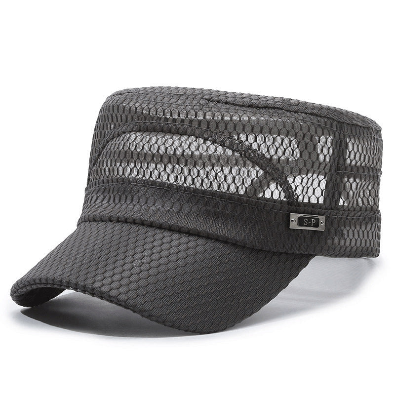 Breathable Open-Mesh Flat-Top Cap – Adjustable Metal Buckle, Unisex Military Style Hat