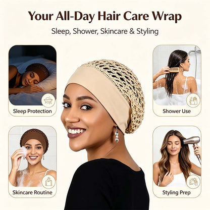 3-Piece Stretchy Wide-Edge Sleeping Cap Set, Soft Protection Bonnet for Nighttime Hair Care & Beauty💤