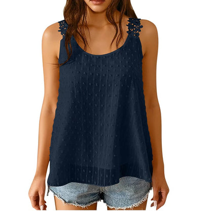 👚⏰ Elegant Dot Lace Strap Tank Top – Soft & breathable – Delicate lace straps, flattering fit – perfect for layering or summer chic 🌸