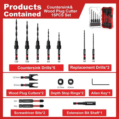 🛠️ Wood Countersink Drill Bit Set with 1/4" Hex Shank – Precision Woodworking Tool Kit