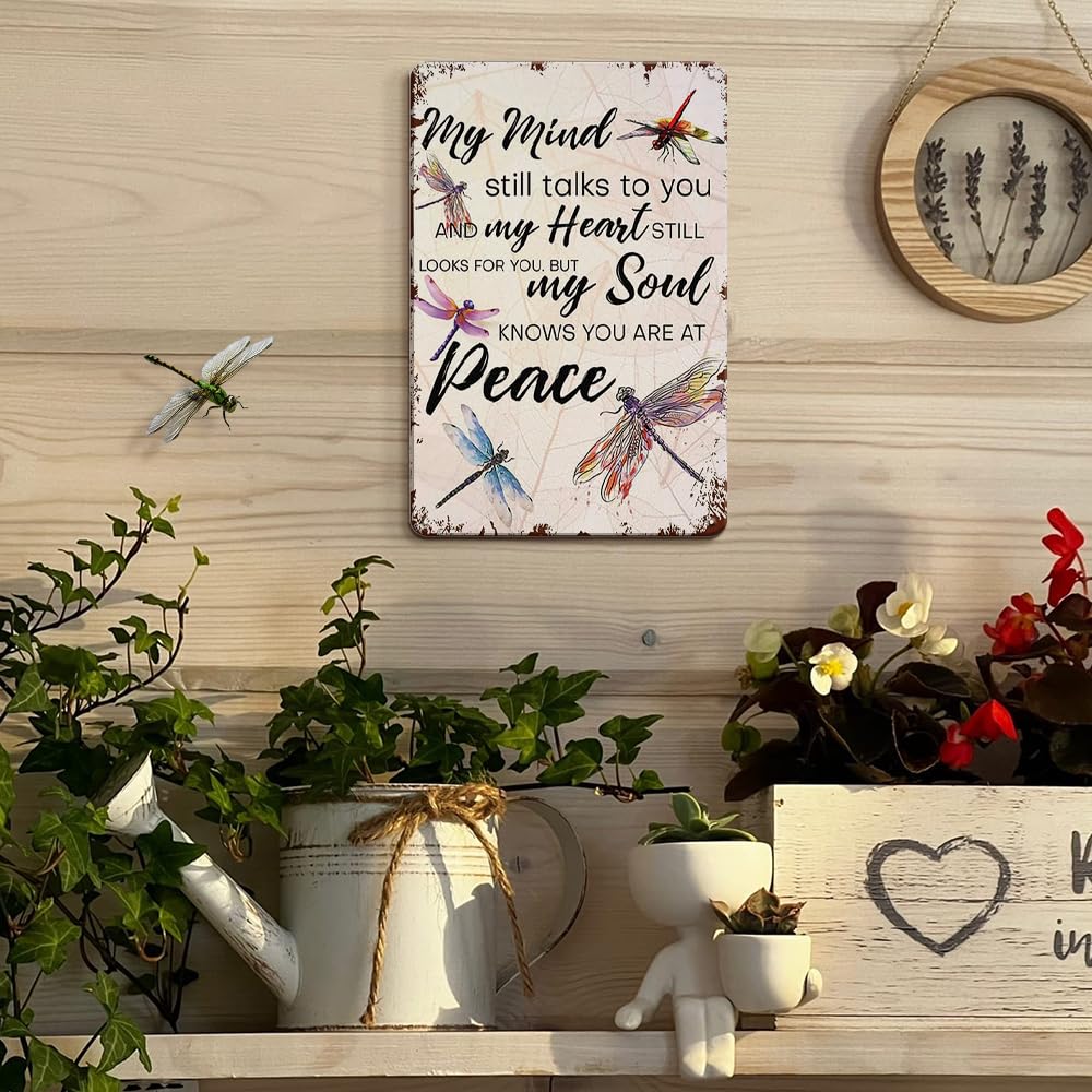 "My Mind Still Talks To You" Vintage Dragonfly Memorial Sign