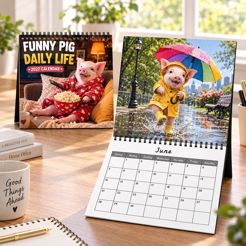 🐷 2027 Funny Pig Wall Calendar, 12-Month Spiral Planner With Notes