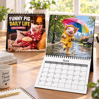 🐷 2027 Funny Pig Wall Calendar, 12-Month Spiral Planner With Notes