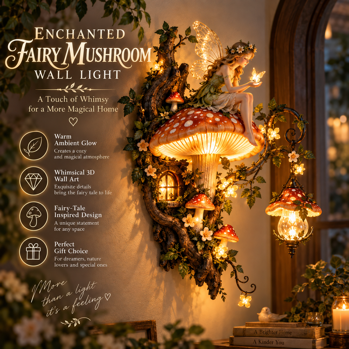🧚✨ Enchanted Mushroom Fairy Wall Light 🍄🌿