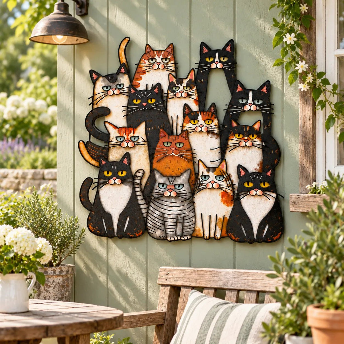 Whimsical Cat Family Metal Wall Art😻🐾