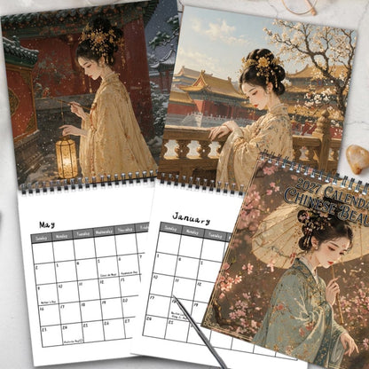 🏮 2027 Chinese Beauty Wall Calendar, Spiral Monthly Home Decor