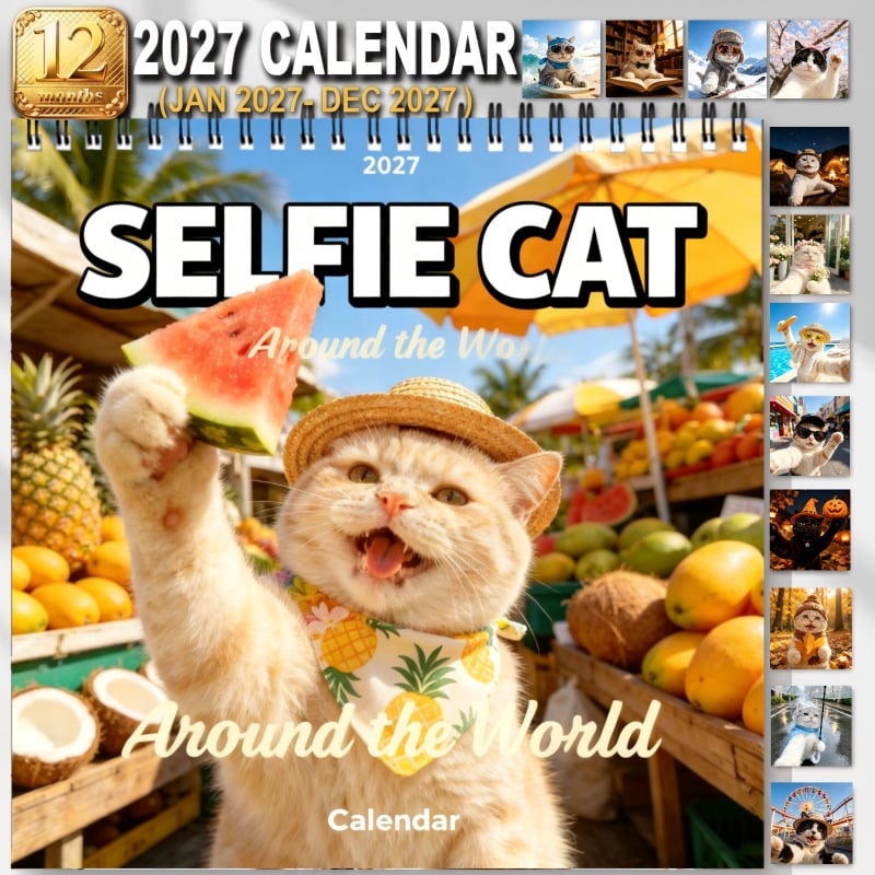 🐱 Selfie Cat Around the World 2027 Calendar – 12 Months of Funny Cat Selfies & Global Travel Adventures