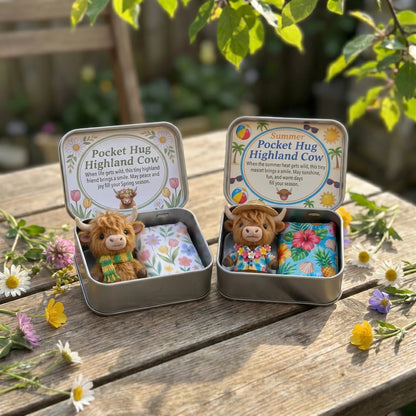 🌾🐮Handmade Wool Felt Highland Cow Pocket Hug – Mini Plush Gift Set for Anxiety Relief💛 Cute Desk Decor & Stocking Stuffer