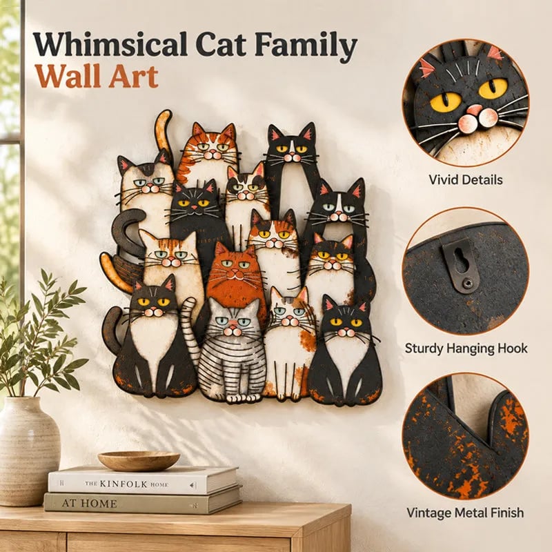 Whimsical Cat Family Metal Wall Art😻🐾