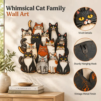 Whimsical Cat Family Metal Wall Art😻🐾