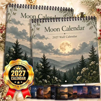 2027 Moon Phase Wall Calendar, Spiral Bound Lunar Art Gift Decor
